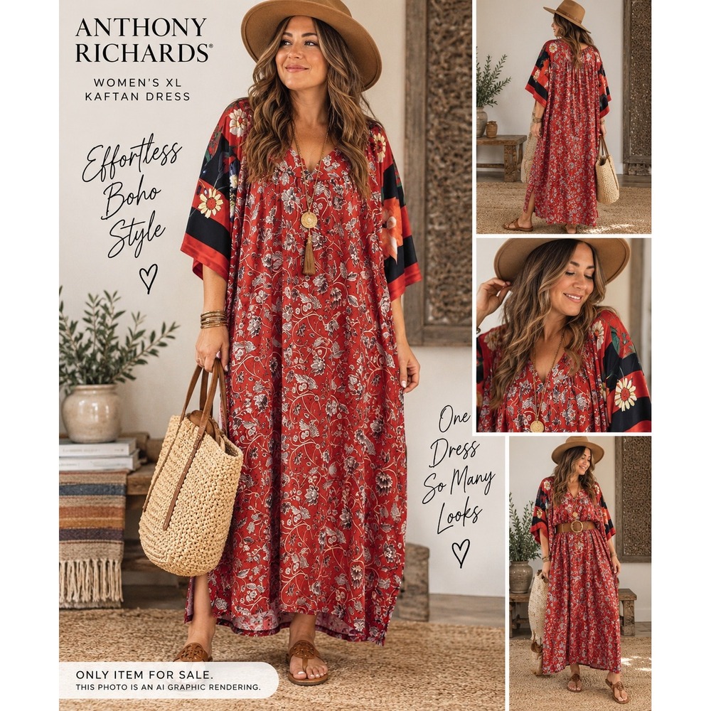Anthony Richards XL Lounger Dress Red Floral Striped Satin Short Sleeve Muumuu